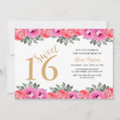 Elegant Dusty Pink Rose Flora Gold Sweet 16 Einladung (Vorderseite)