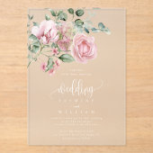 Elegant Dusty Pink Rose Floral Wedding Acryleinladungen (Vorderseite)