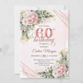 Elegant Dusty Pink Rose Gold 60th Birthday Invite Einladung (Vorderseite)