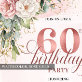 Elegant Dusty Pink Rose Gold 60th Birthday Invite Einladung