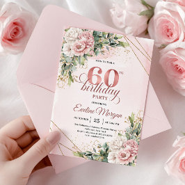 Elegant Dusty Pink Rose Gold 60th Birthday Invite Einladung