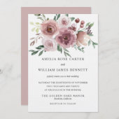 Elegant Dusty Pink Rose Moderne Blumenhochzeit Einladung (Vorne/Hinten)