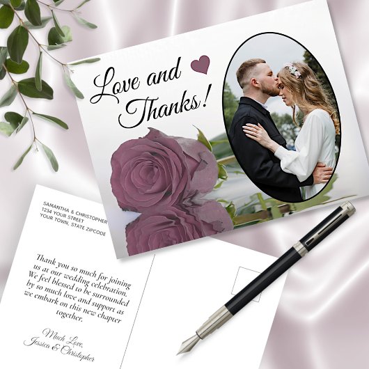 Elegant Dusty Pink Rose Wedding Liebe & Danke Postkarte