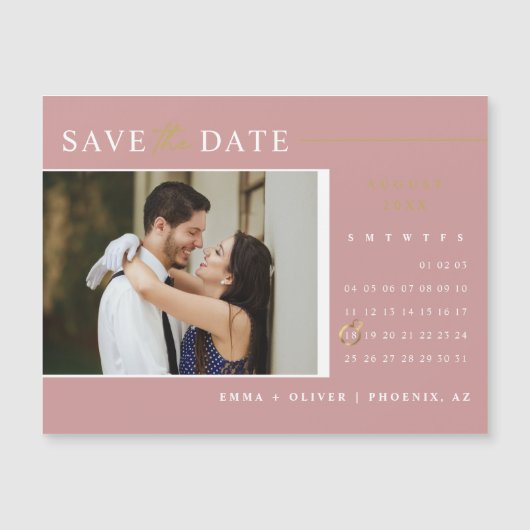 Elegant Dusty Pink Save the Date Calendar Magnet (Vorderseite)