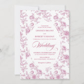 Elegant Dusty Pink Toile Roses Wedding Invitation Einladung (Vorderseite)