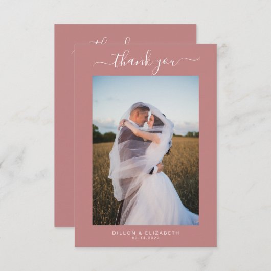 Elegant Dusty Pink Wedding Dankeschön Card v2 Einladung (Vorne/Hinten)