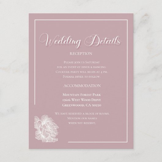 Elegant Dusty Pink White Floral Wedding Begleitkarte (Vorderseite)