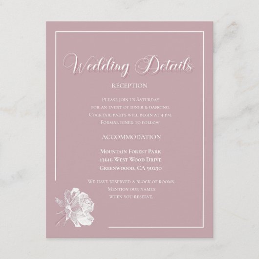 Elegant Dusty Pink White Floral Wedding Begleitkarte (Vorderseite)