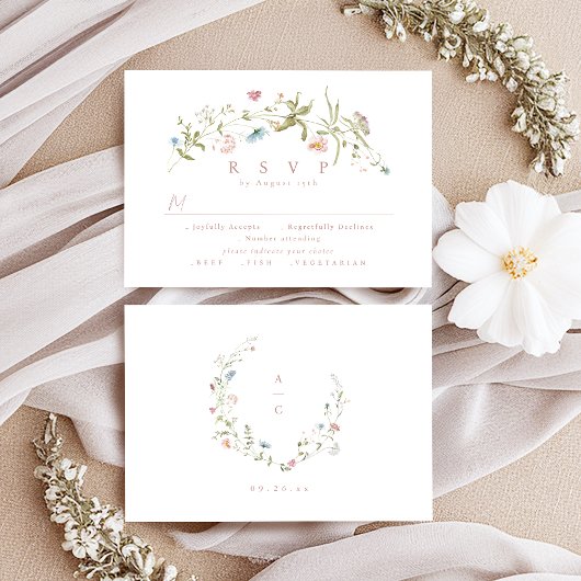 Elegant Dusty Pink Wildblume Rustic Boho Wedding RSVP Karte