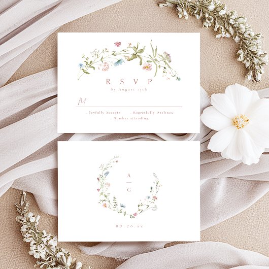Elegant Dusty Pink Wildblume Rustic Boho Wedding RSVP Karte