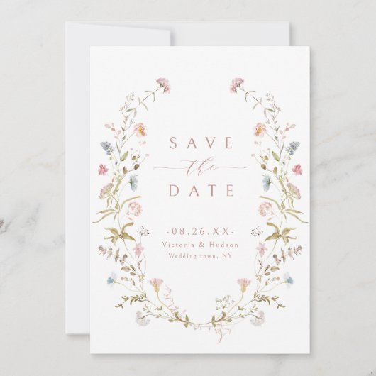 Elegant Dusty Pink Wildblume Rustic Boho Wedding Save The Date (Vorderseite)