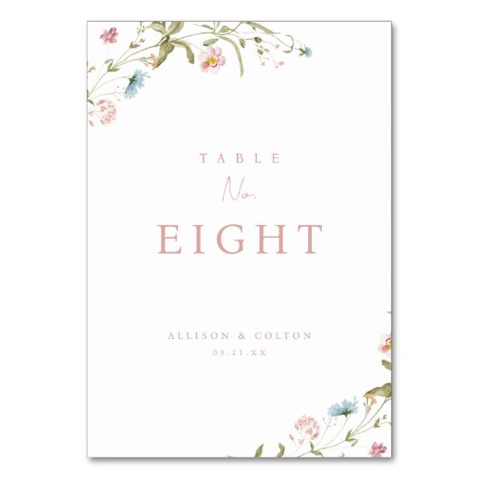 Elegant Dusty Pink Wildblume Rustic Boho Wedding Tischnummer (Vorderseite)