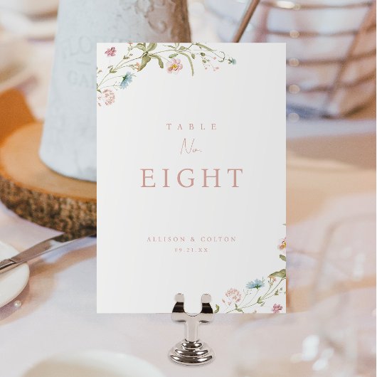 Elegant Dusty Pink Wildblume Rustic Boho Wedding Tischnummer