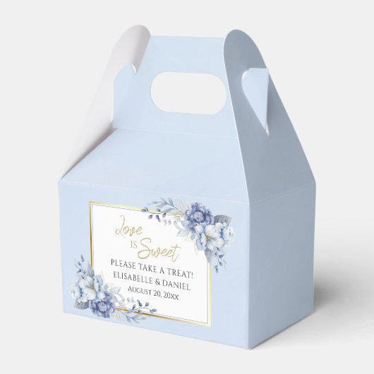 Elegant Dusty Powder Blue and Gold Floral Wedding Geschenkschachtel (Vorderseite)