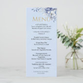 Elegant Dusty Powder Blue Floral Wedding Dinner Menükarte (Stehend Vorderseite)