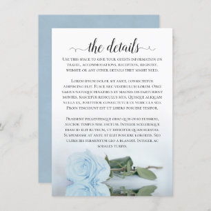 Elegant Dusty Powder Blue Rose Hochzeitdetails Begleitkarte