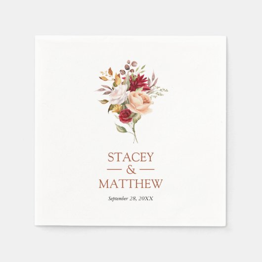 Elegant Dusty Red Pink Rose Floral Wedding Serviette (Vorderseite)