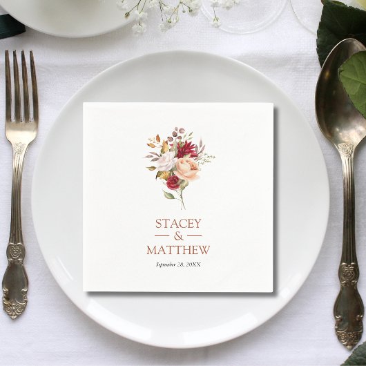 Elegant Dusty Red Pink Rose Floral Wedding Serviette