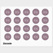Elegant Dusty Rose Botancial Monogram Wedding Runder Aufkleber (Blatt)