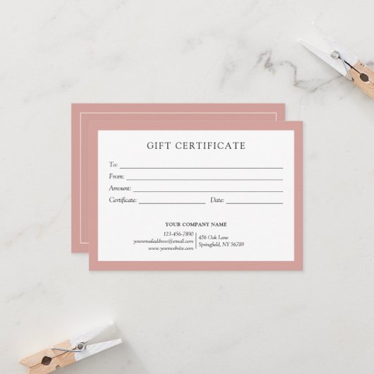 Elegant Dusty Rose Business Gift Certificate Logo (Vorderseite/Rückseite Beispiel)