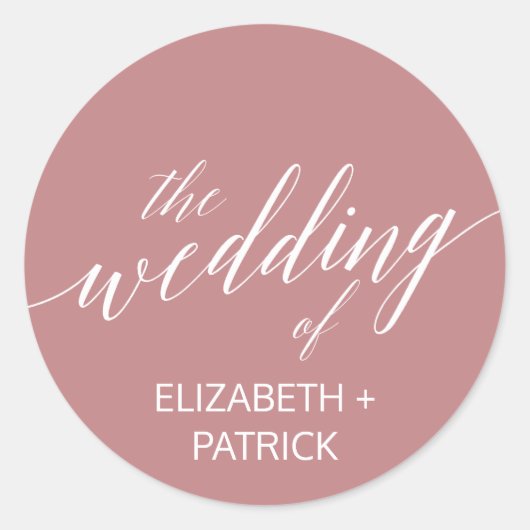Elegant Dusty Rose Calligraphy Wedding Envelope Runder Aufkleber (Vorderseite)