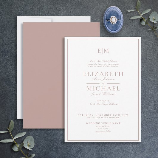 Elegant Dusty Rose Classic Script Monogram Wedding Einladung