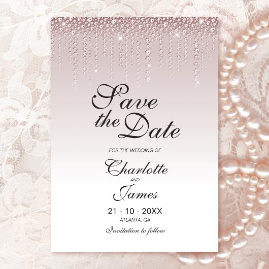 Elegant Dusty Rose Diamonds Wedding Save the Date