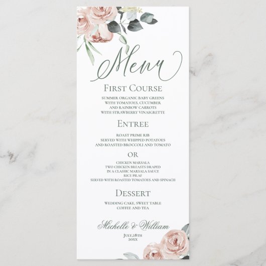 Elegant Dusty Rose Eucalyptus Wedding Menükarte (Vorderseite)