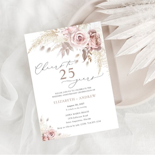 Elegant Dusty Rose Floral 25. Hochzeitstag Einladung