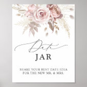 Elegant Dusty Rose Floral Date Jar Bridal Game Poster (Vorne)