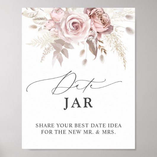 Elegant Dusty Rose Floral Date Jar Bridal Game Poster (Vorne)