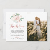 Elegant Dusty Rose Floral Eucalyptus Wedding Foto Dankeskarte (Vorderseite)