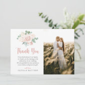 Elegant Dusty Rose Floral Eucalyptus Wedding Foto Dankeskarte (Stehend Vorderseite)