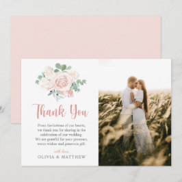 Elegant Dusty Rose Floral Eucalyptus Wedding Foto Dankeskarte