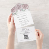 Elegant Dusty Rose Floral QR Code Hochzeitbudget All In One Einladung (Abreißen)