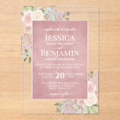 Elegant Dusty Rose Floral Stylish Text Wedding Acryleinladungen (Vorderseite)