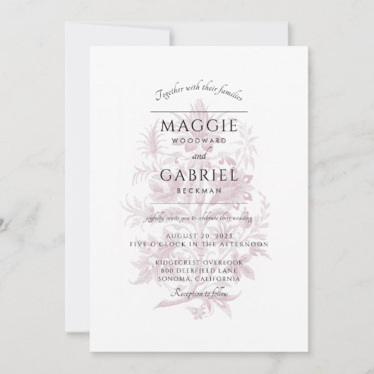 Elegant Dusty Rose Floral Wedding Einladung (Vorderseite)