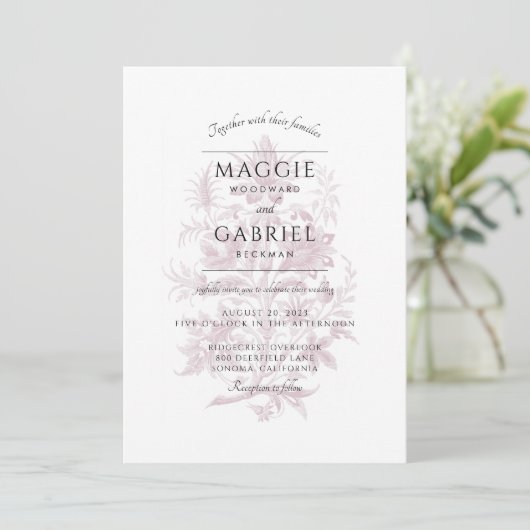 Elegant Dusty Rose Floral Wedding Einladung (Stehend Vorderseite)