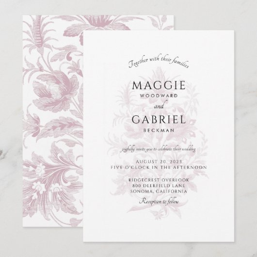 Elegant Dusty Rose Floral Wedding Einladung (Vorne/Hinten)