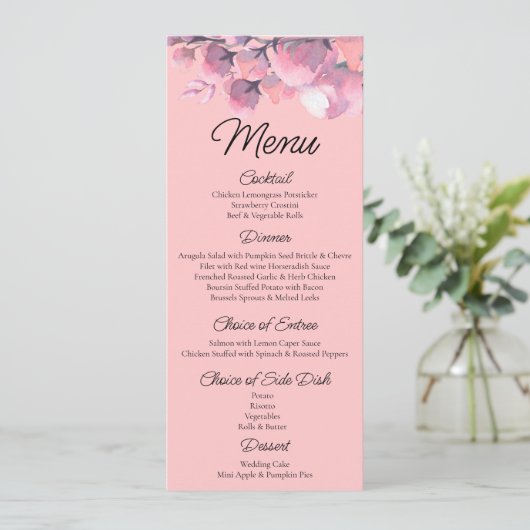 Elegant Dusty Rose Floral Wedding Menükarte (Stehend Vorderseite)