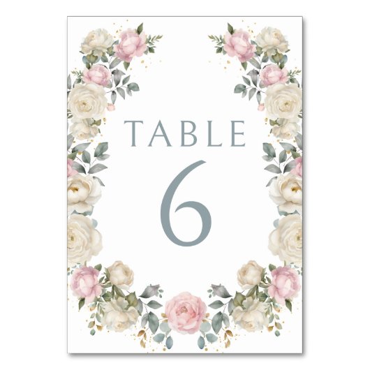 Elegant Dusty Rose Floral Wedding Tischnummern (Vorderseite)