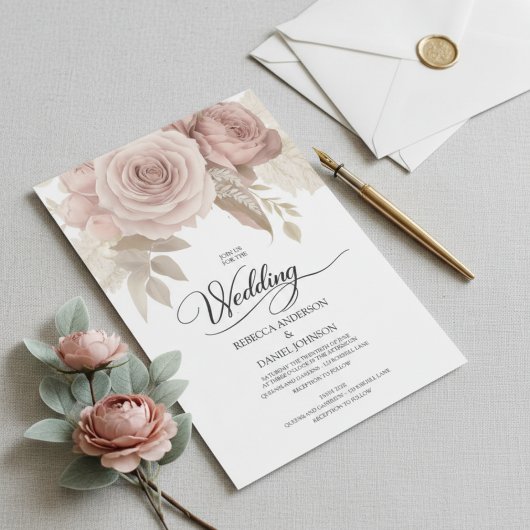 Elegant Dusty Rose Floral Wedding with Greenery Einladung