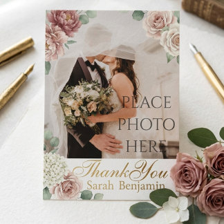 Elegant Dusty Rose Geometric Floral Watercolor  Dankeskarte