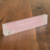Elegant Dusty Rose Gold Green Desk Name Plate Namensplakette (Seite)