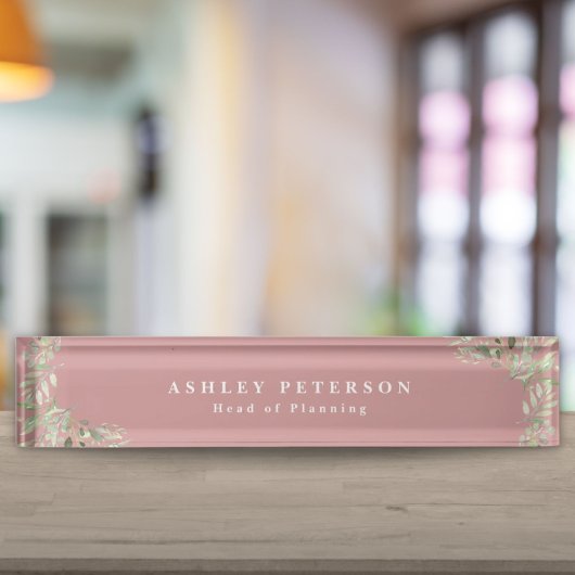 Elegant Dusty Rose Gold Green Desk Name Plate Namensplakette