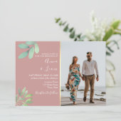 Elegant Dusty Rose Greenerity Wedding Foto Einladung (Stehend Vorderseite)