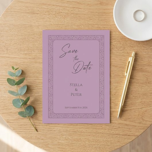 Elegant Dusty Rose Mauve Frame Script Save The Date