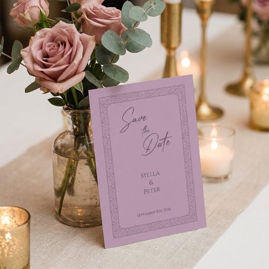 Elegant Dusty Rose Mauve Frame Script Save The Date