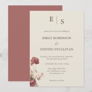 Elegant Dusty Rose Mit Monogramm Einladung