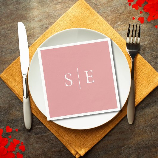 Elegant Dusty Rose Monogram Minimalistisch Napkins Serviette